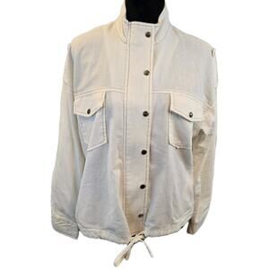Blu Pepper Ivory Lightweight Jacket Coat MED Drawstring Zip Snap Cottage Boho
